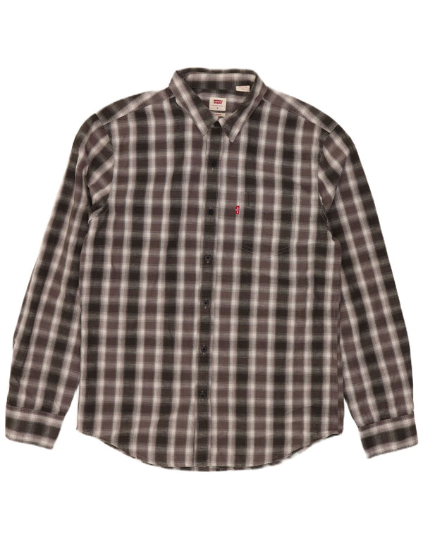 Camisa masculina Levi's Standard Fit algodão xadrez cinza médio