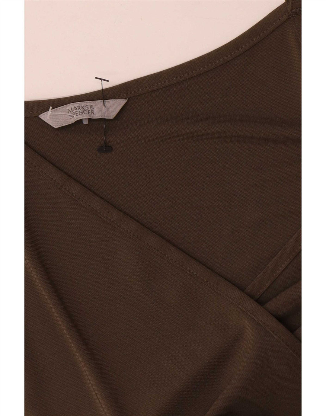 Vestido feminino Marks & Spencer sem mangas evasê Reino Unido 12 médio cáqui