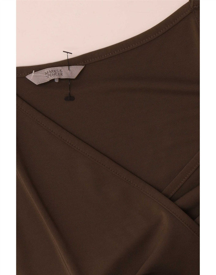 Vestido feminino Marks & Spencer sem mangas evasê Reino Unido 12 médio cáqui