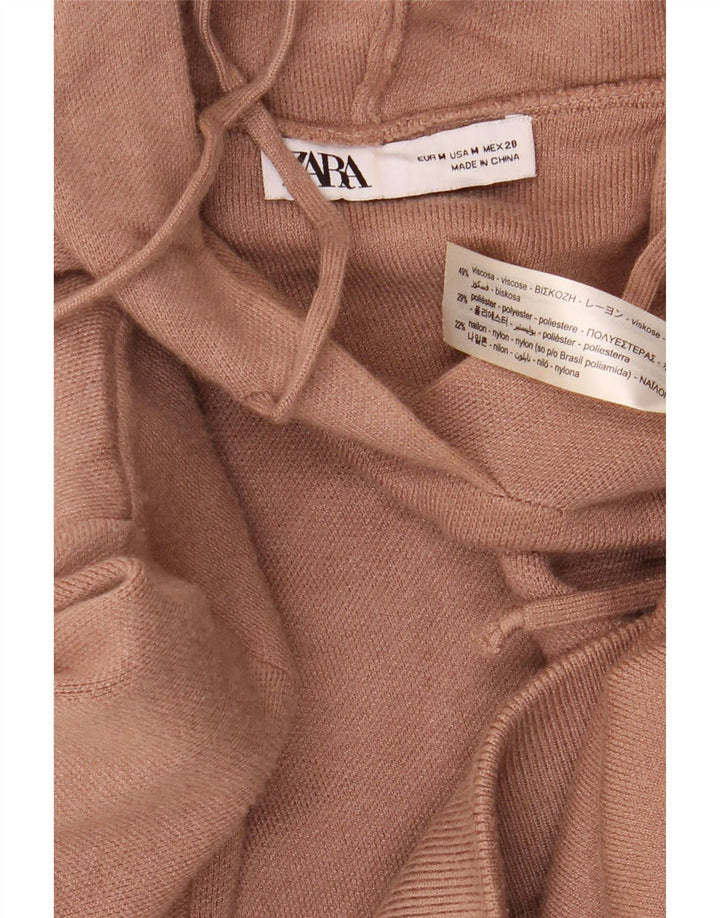 Zara Womens Crop Hoodie Jumper UK 14 Médio Bege Viscose