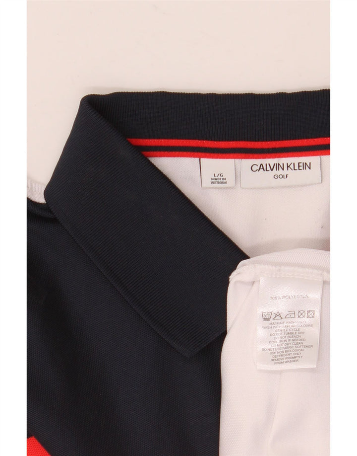 Camisa polo masculina Calvin Klein grande poliéster branco colorblock