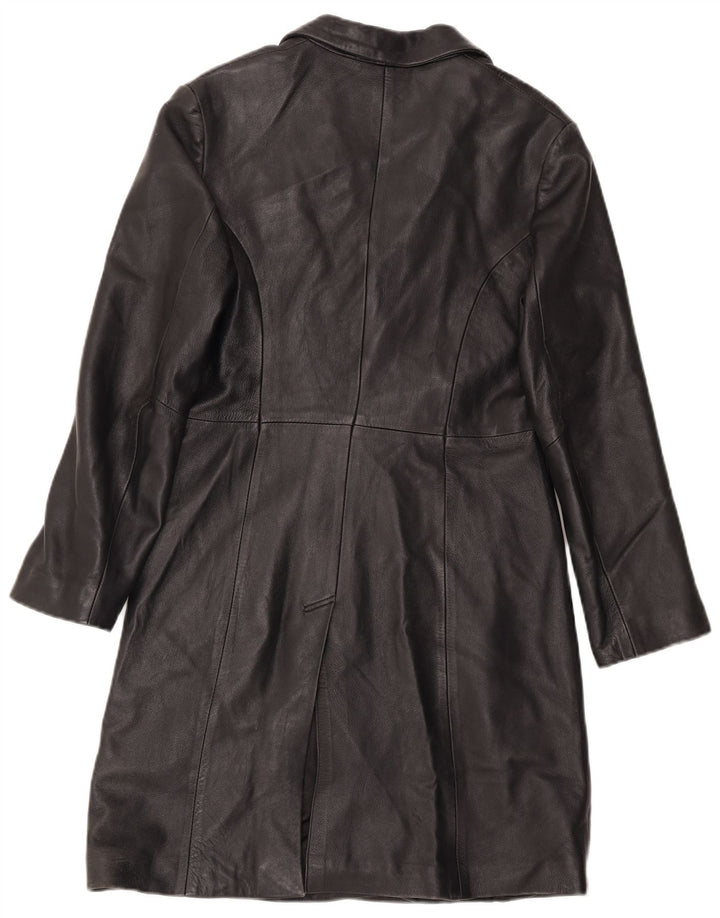 Sobretudo de couro feminino vintage Reino Unido 12 couro preto médio