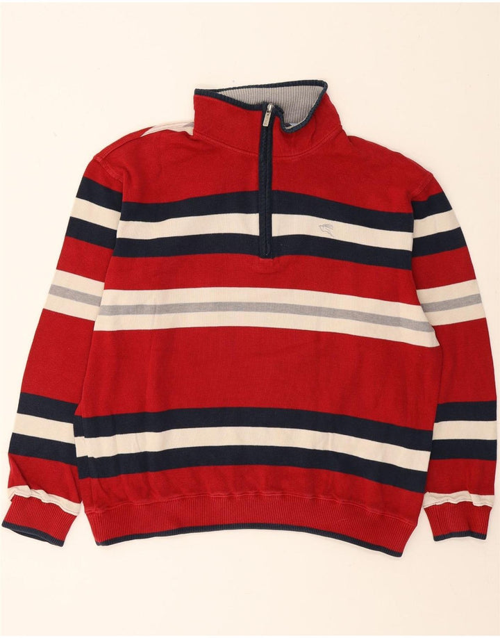 KARTEL Mens Zip Neck Jumper Sweater XL Red Striped Cotton Vintage Kartel and Second-Hand Kartel from Messina Hembry 