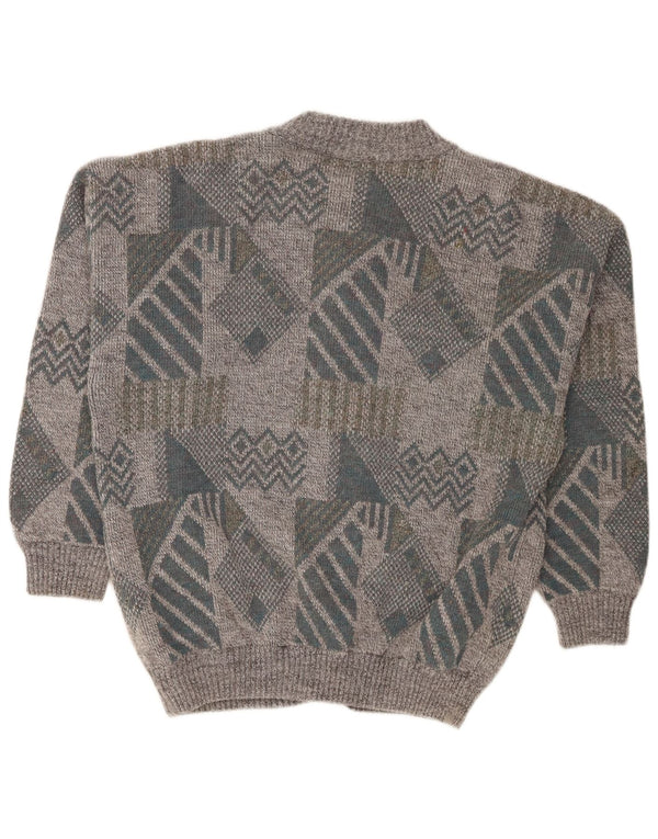 Suéter cardigã masculino Gianni Loose Fit cinza médio geométrico