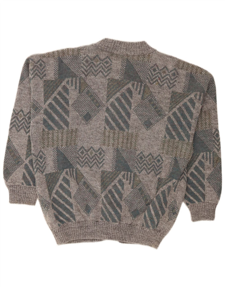 Suéter cardigã masculino Gianni Loose Fit cinza médio geométrico