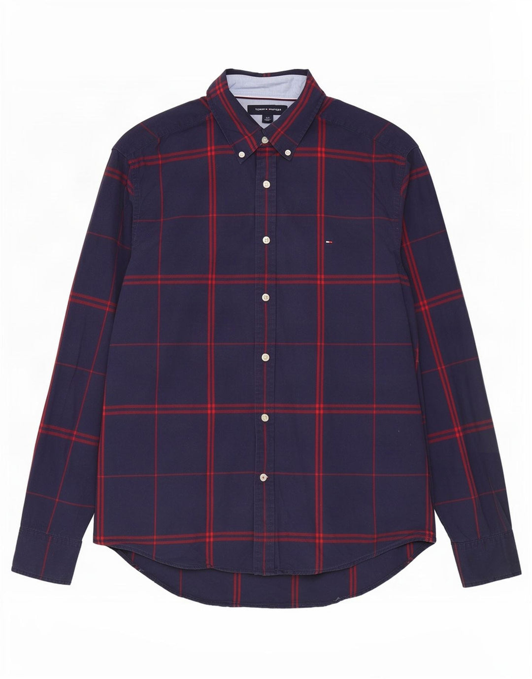 Camisa masculina Tommy Hilfiger grande algodão xadrez azul marinho