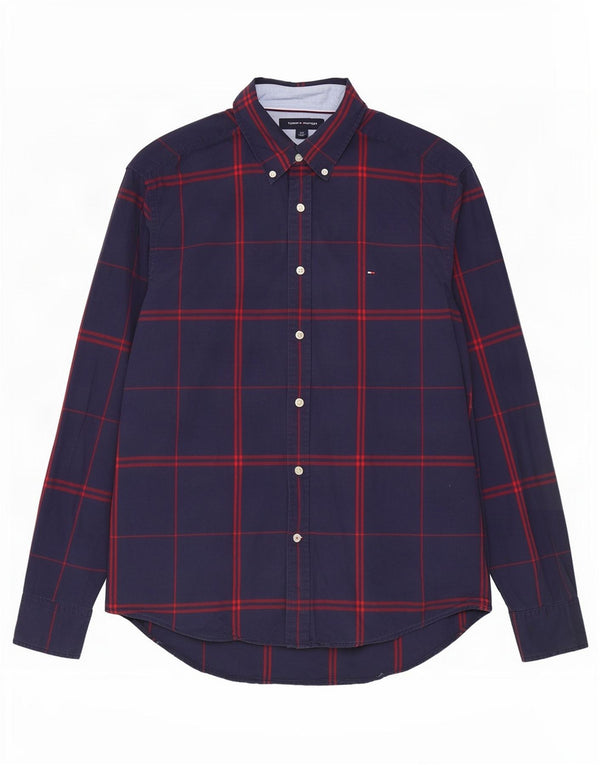 Tommy Hilfiger Mens Shirt Large Navy Blue Check Cotton