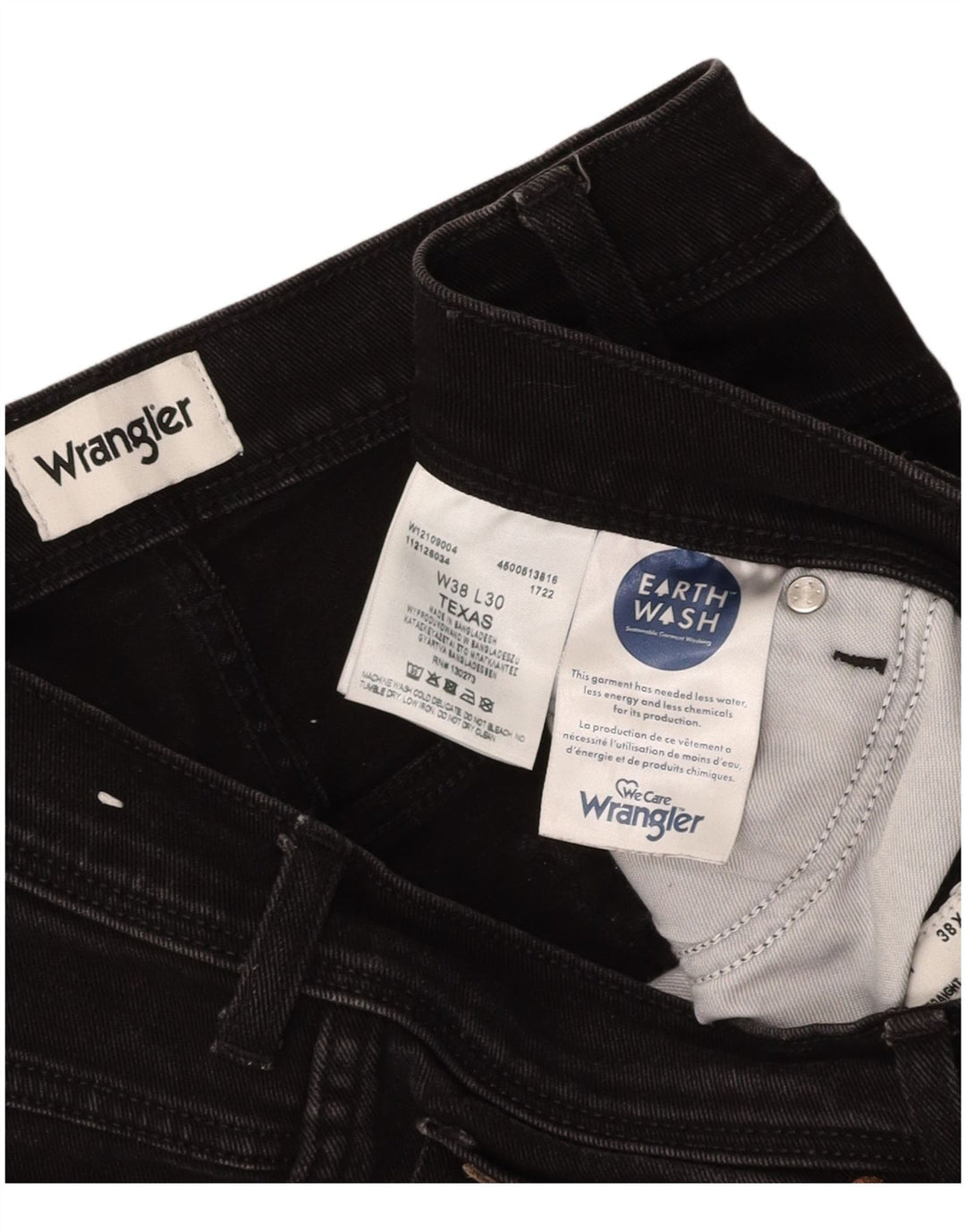 WRANGLER Masculino Texas Straight Jeans W38 L30 Algodão Preto