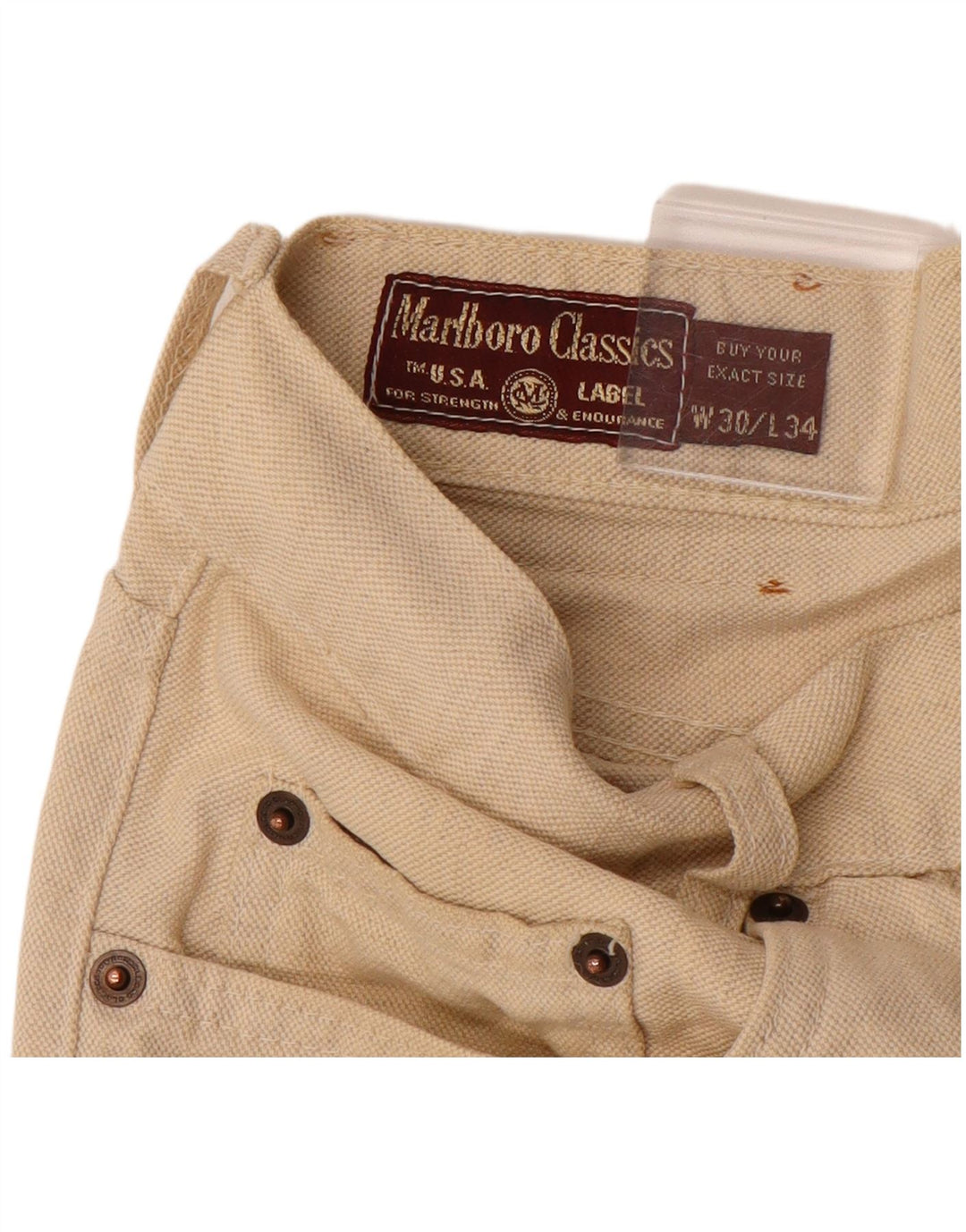 MARLBORO CLASSICS Calça masculina reta casual W30 L34 algodão bege