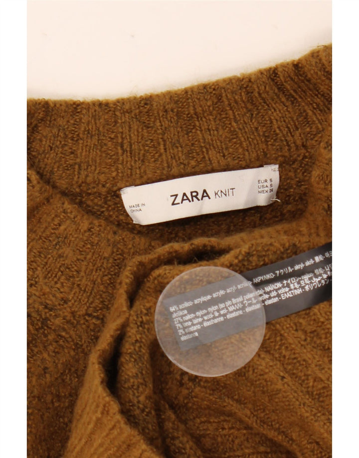Zara Suéter feminino oversized com gola redonda Reino Unido 10 pequeno marrom acrílico