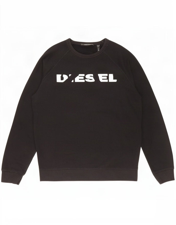 Diesel masculino gráfico moletom jumper grande algodão preto