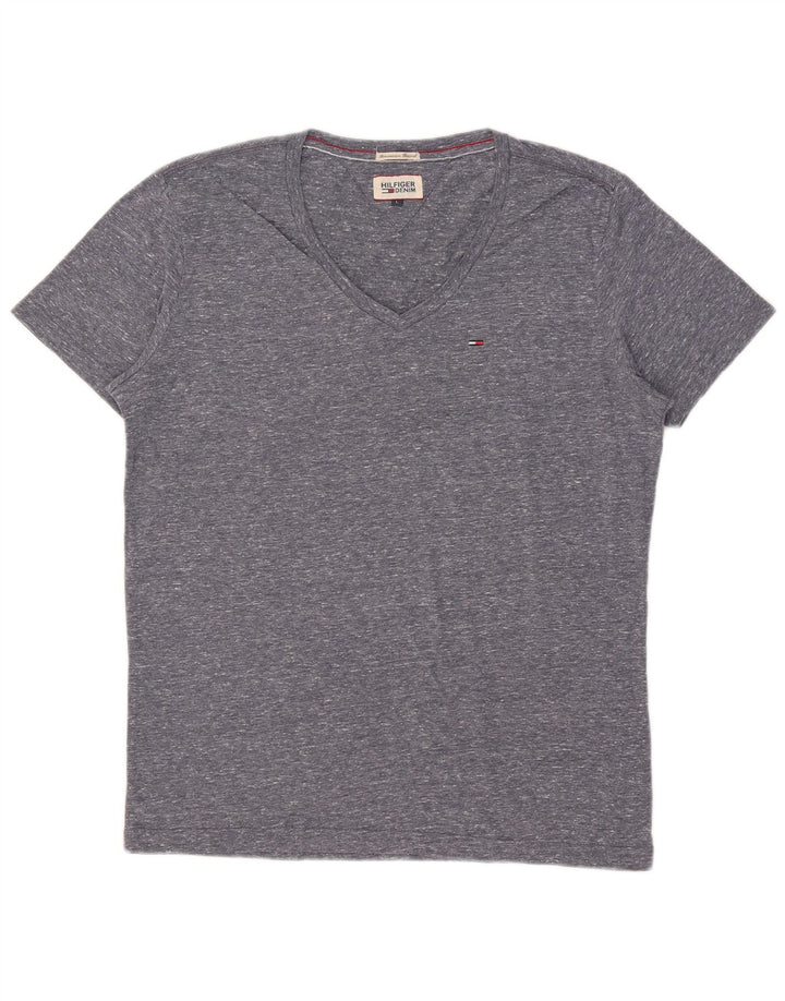 Camiseta feminina Tommy Hilfiger UK 16 grande poliéster manchado cinza