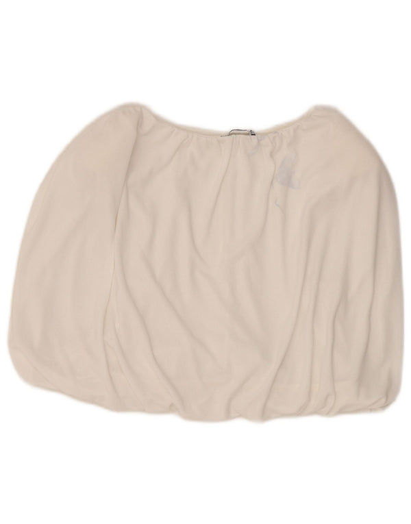 Zara Top curto feminino sem mangas UK 12 poliéster branco médio