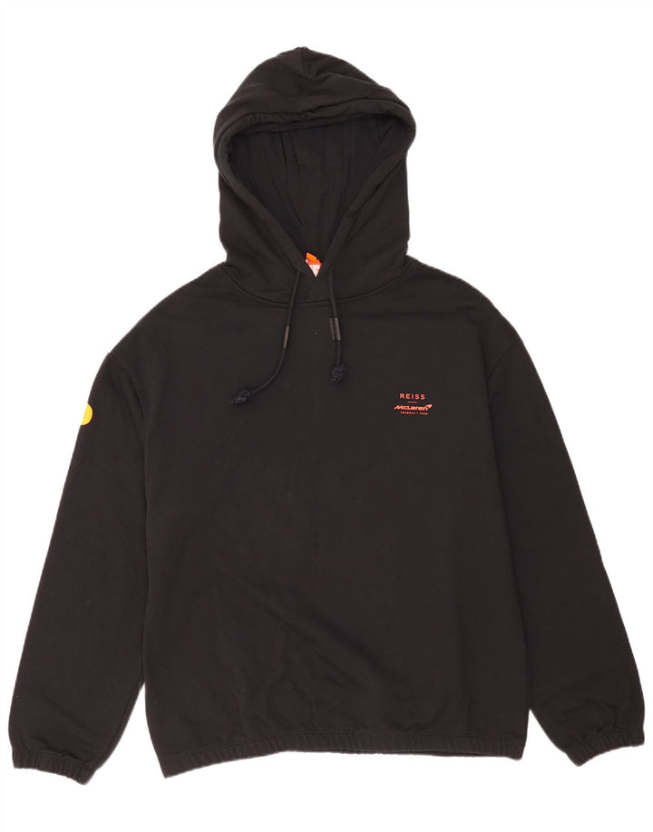 Reiss moletom com capuz gráfico masculino médio algodão preto