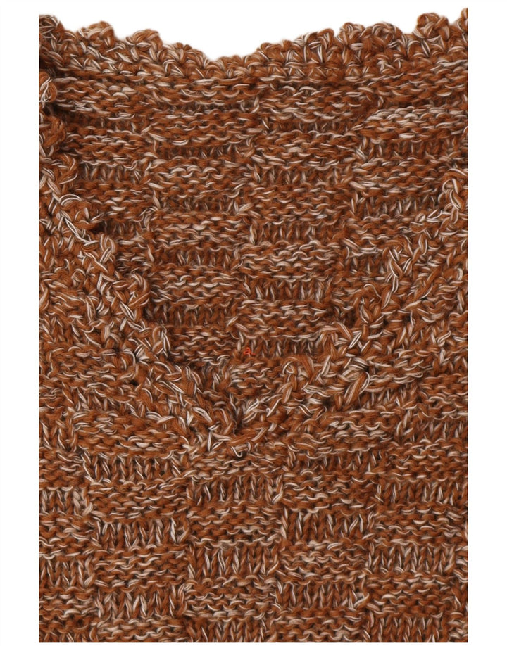 Suéter feminino VINTAGE com decote em V Reino Unido 16 grande marrom manchado