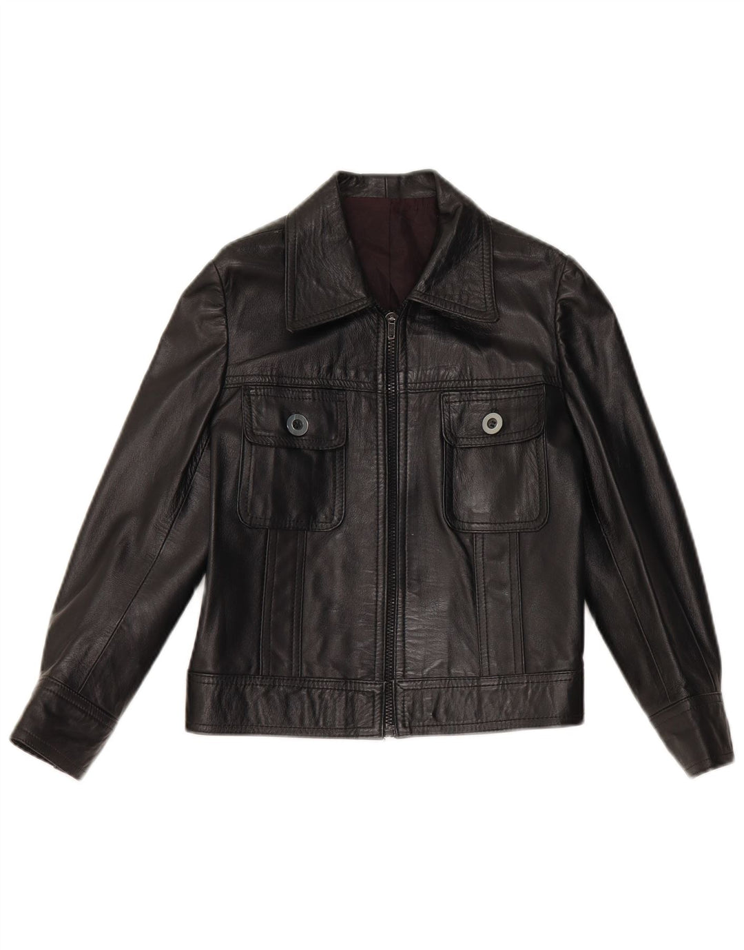 Jaqueta de couro vintage feminina UK 10 couro preto pequeno
