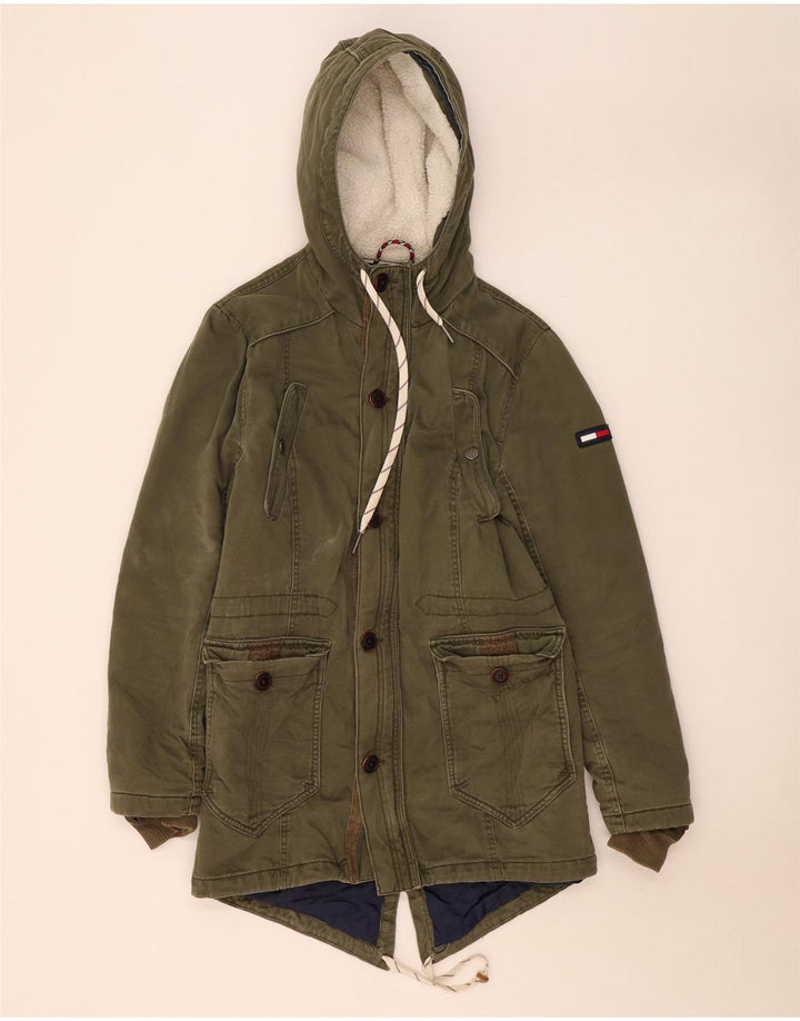 Jaqueta Parka Masculina Tommy Hilfiger com Capuz UK 36 Pequena Caqui