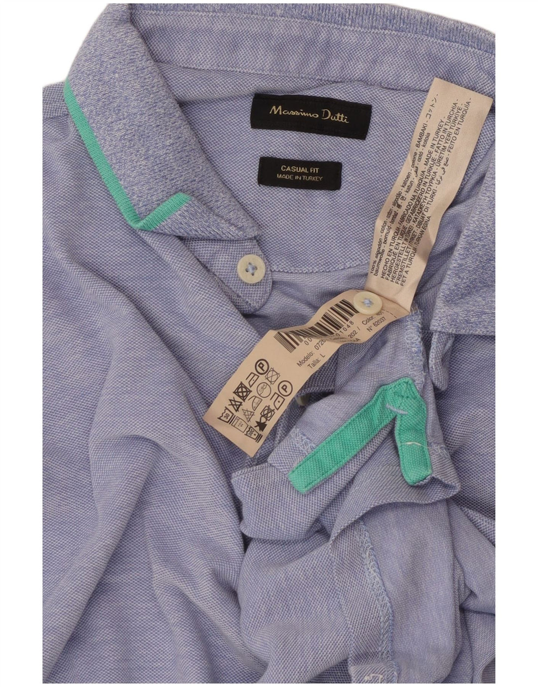 Camisa polo masculina Massimo Dutti casual fit grande algodão azul