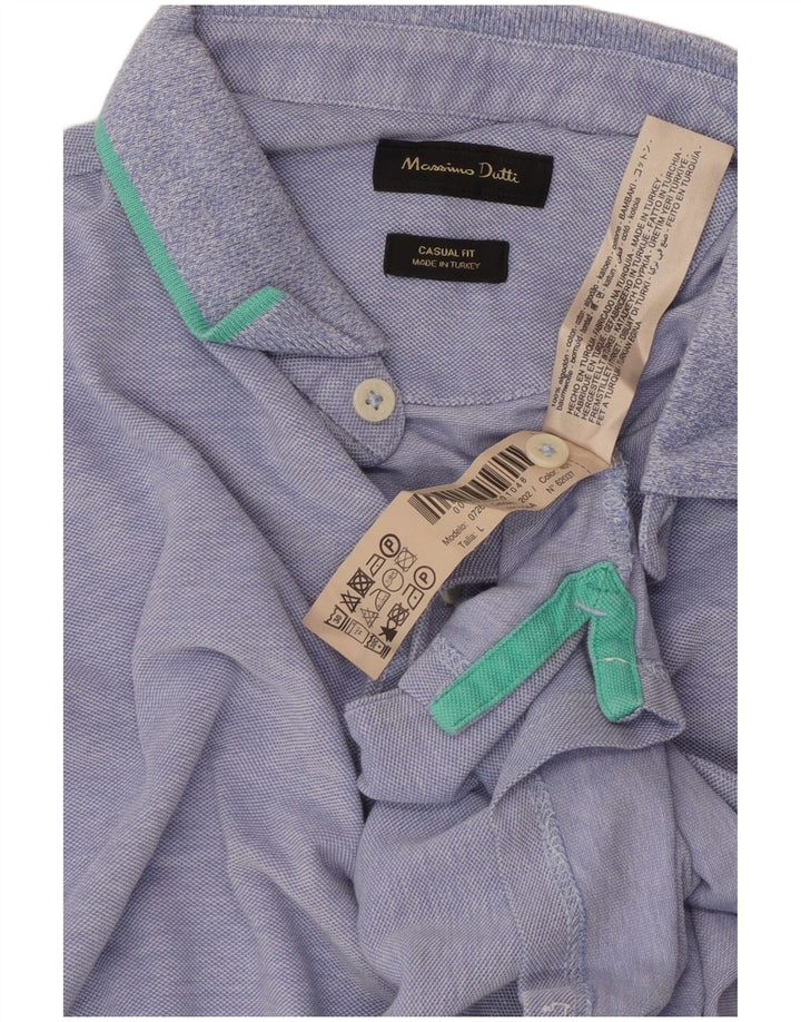 Camisa polo masculina Massimo Dutti casual fit grande algodão azul