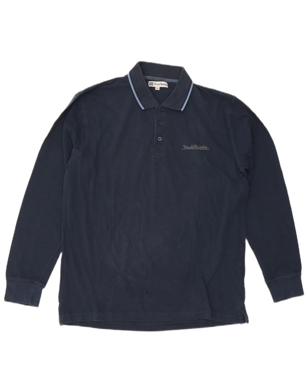 Camisa polo masculina de manga comprida Renato Balestra 2XL algodão azul marinho