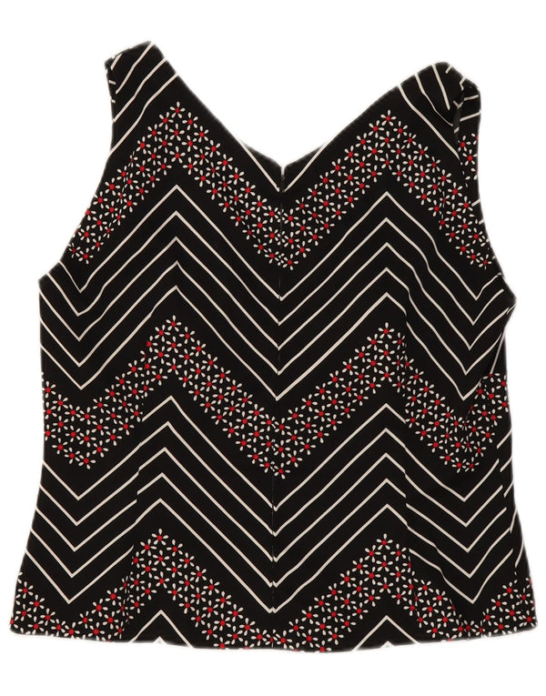 Blusa feminina vintage sem mangas, top UK 12 médio preto Chevron