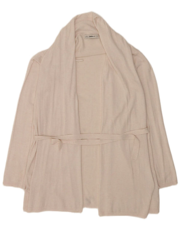 Suéter cardigã feminino Zara Longline Reino Unido 16 grande bege viscose