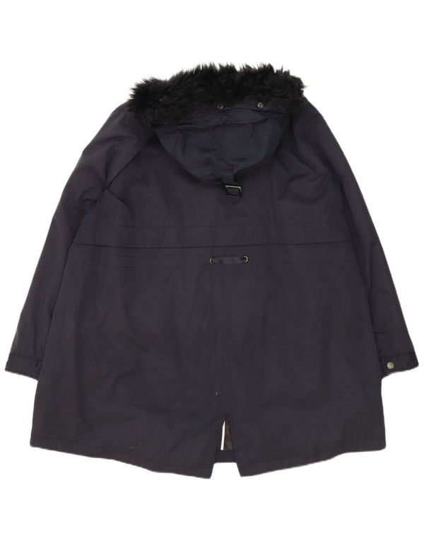 Jaqueta Parka Monsoon Feminina com Capuz Oversized Reino Unido 18 XL Azul Marinho Poliéster