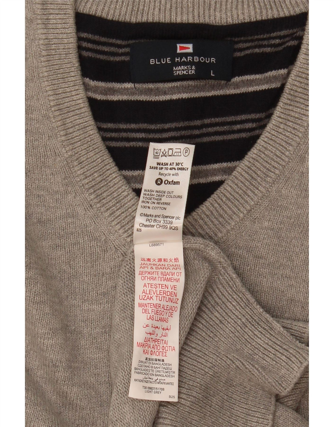 Regata masculina Marks & Spencer Blue Harbor Vest grande algodão manchado cinza