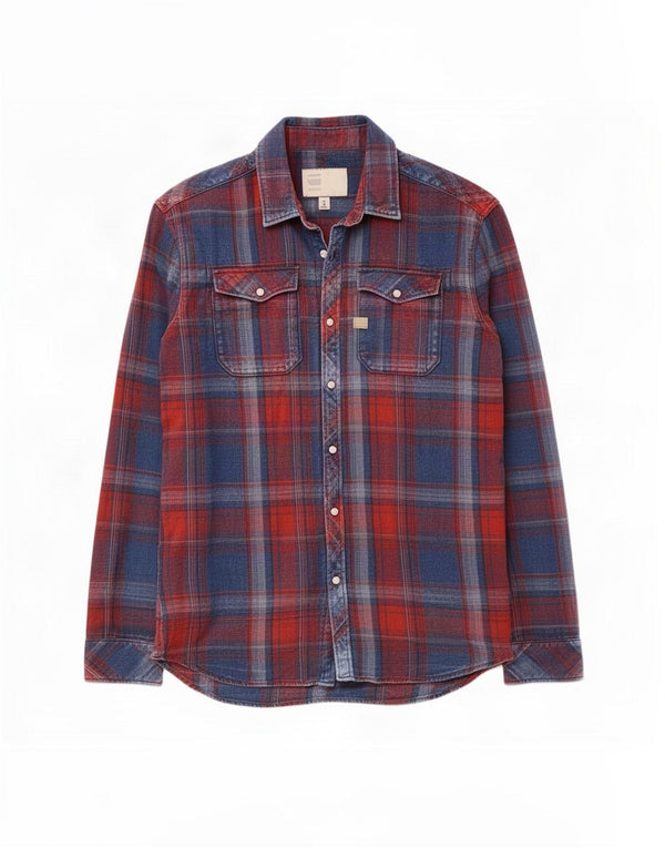 Camisa masculina G-Star de algodão xadrez azul médio