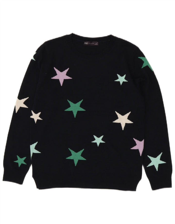 Suéter feminino Marks & Spencer com gola redonda Reino Unido 10 pequeno azul marinho