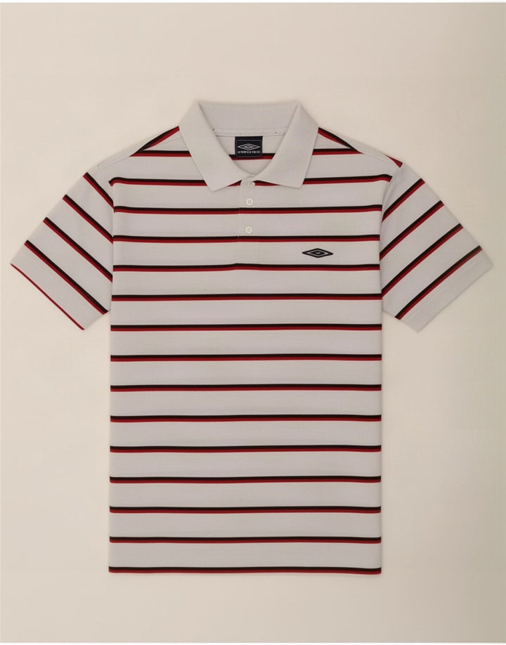 Camisa polo masculina Umbro grande poliéster listrado branco