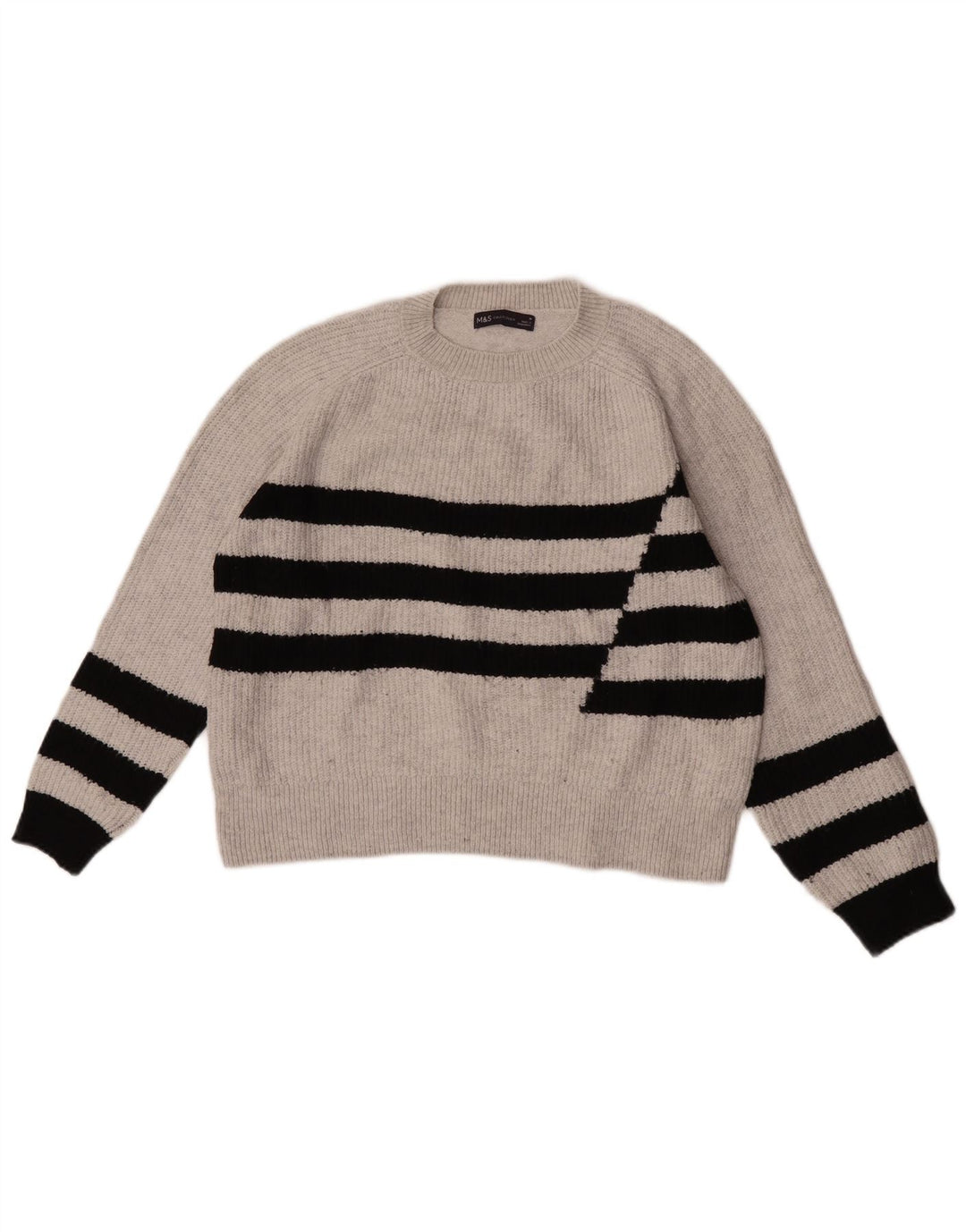 Suéter feminino Marks & Spencer com gola redonda UK 14 listrado cinza médio