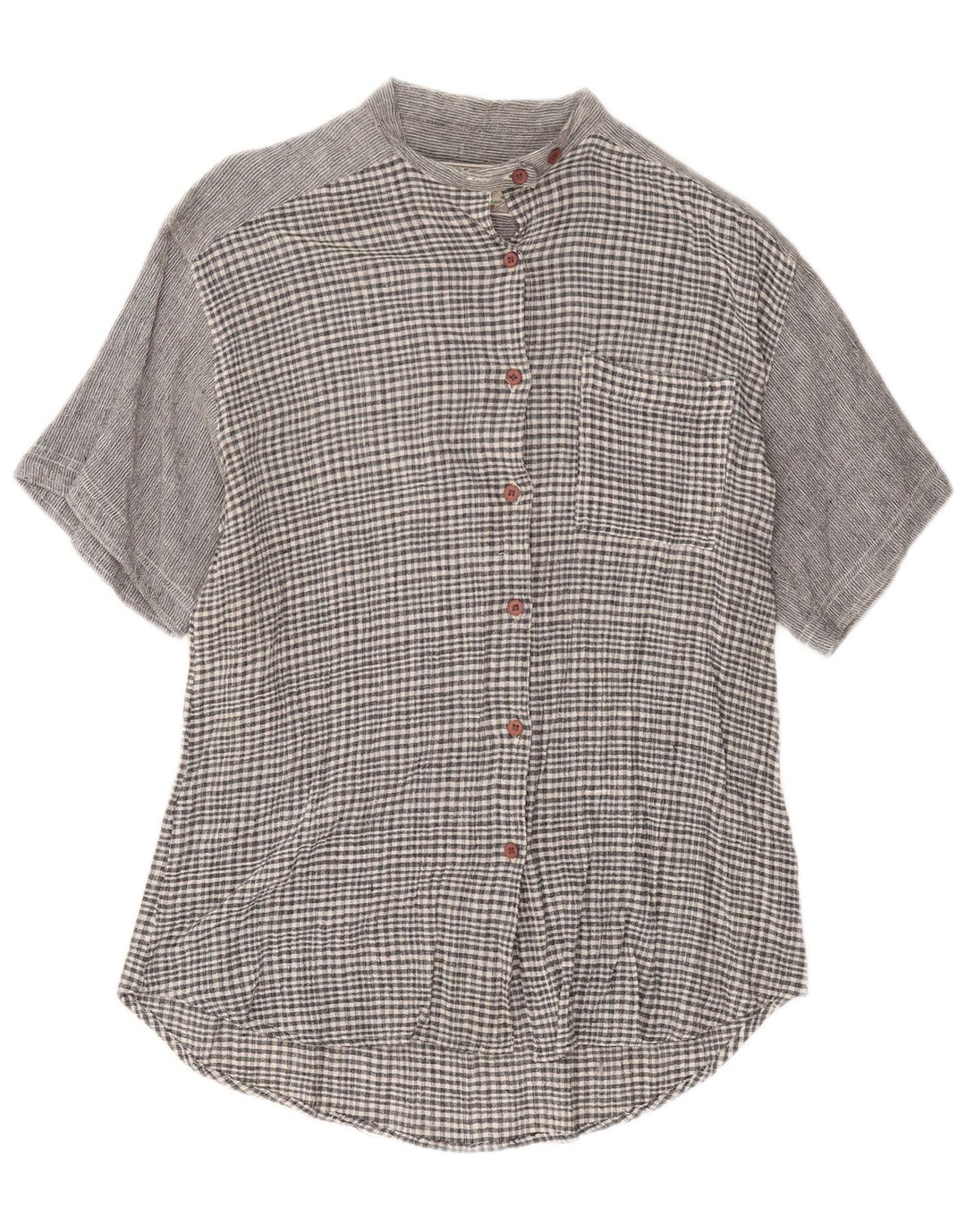 Camisa feminina de manga curta Amaranto UK 14 algodão xadrez cinza médio