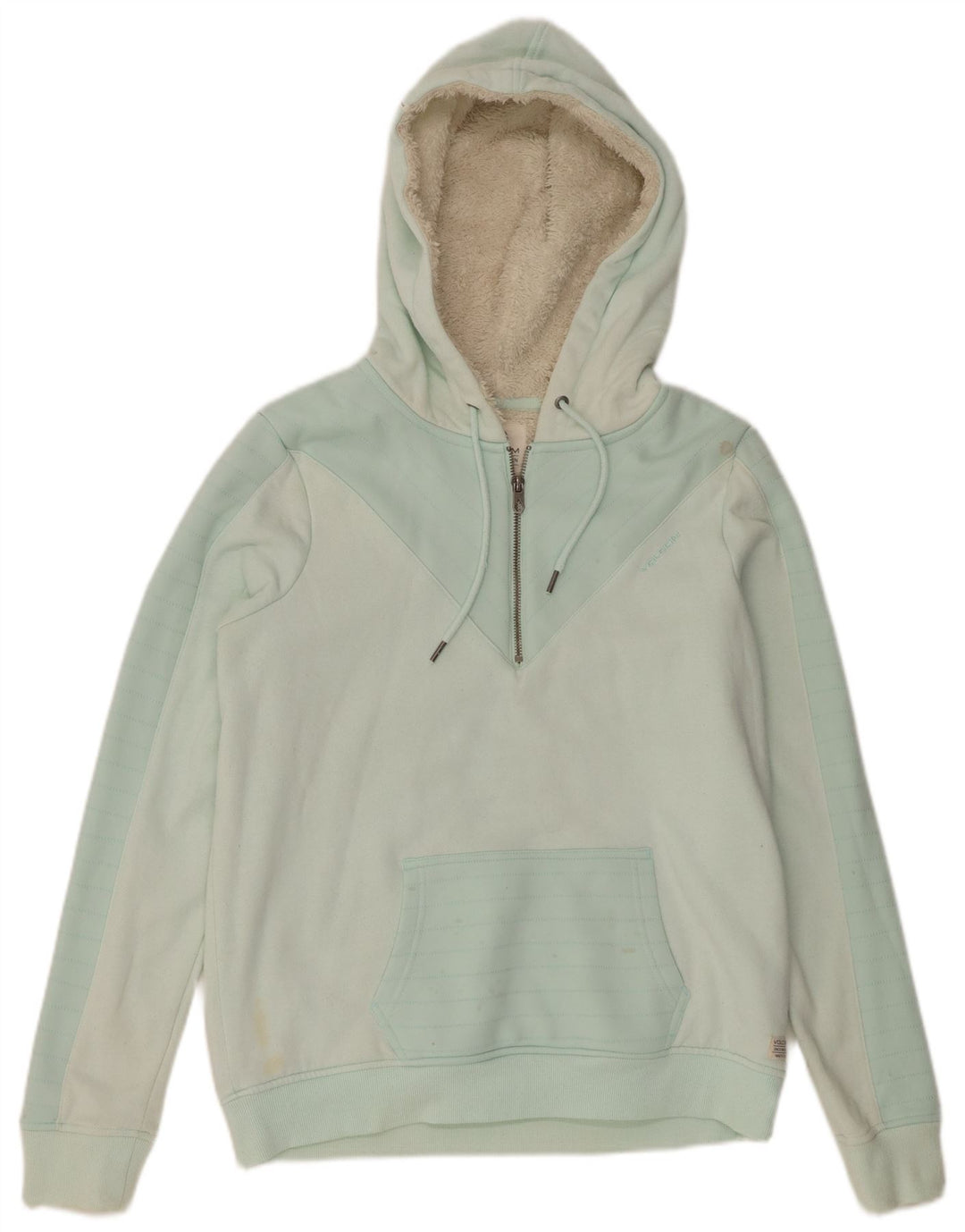 Jumper feminino com capuz e gola com zíper da VOLCOM Reino Unido 12 algodão verde médio