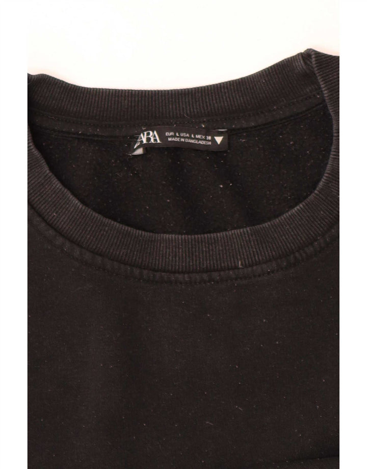Zara Womens Crop Oversized Moletom Jumper Reino Unido 14 Grande Preto