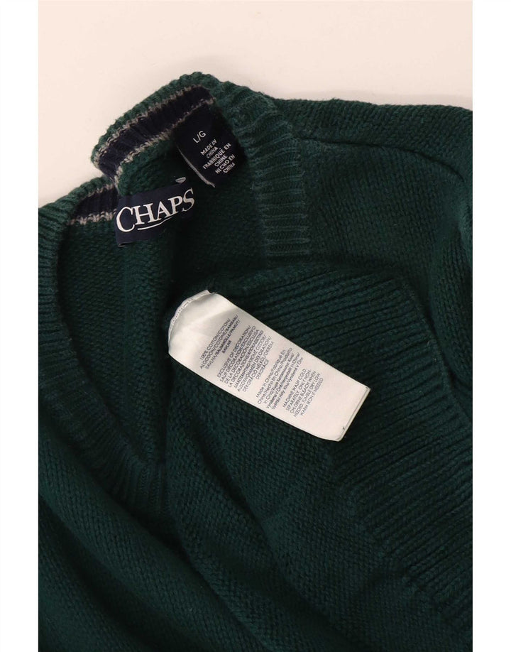 Suéter masculino Chaps com gola redonda e ajuste regular, algodão verde grande
