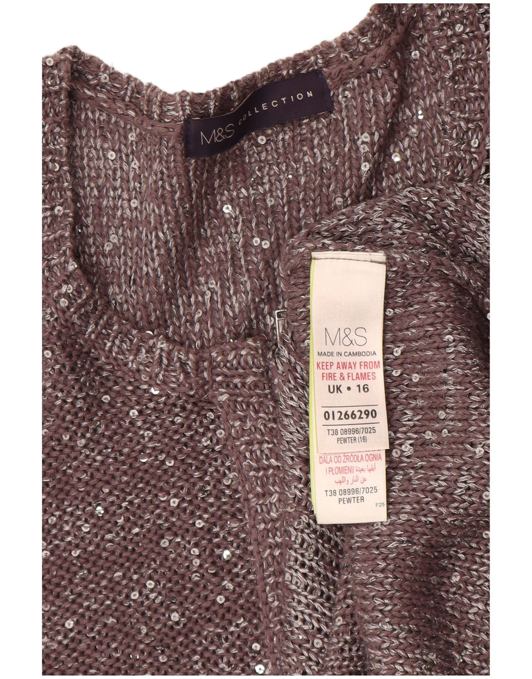 Suéter cardigã feminino Marks & Spencer Reino Unido 16 grande poliéster manchado cinza