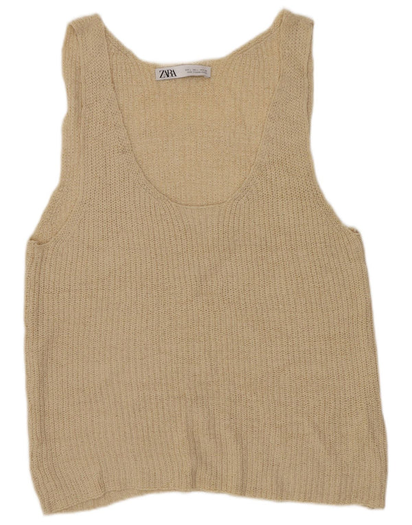 Zara Womens Vest Tank Top UK 14 Grande Bege Acrílico