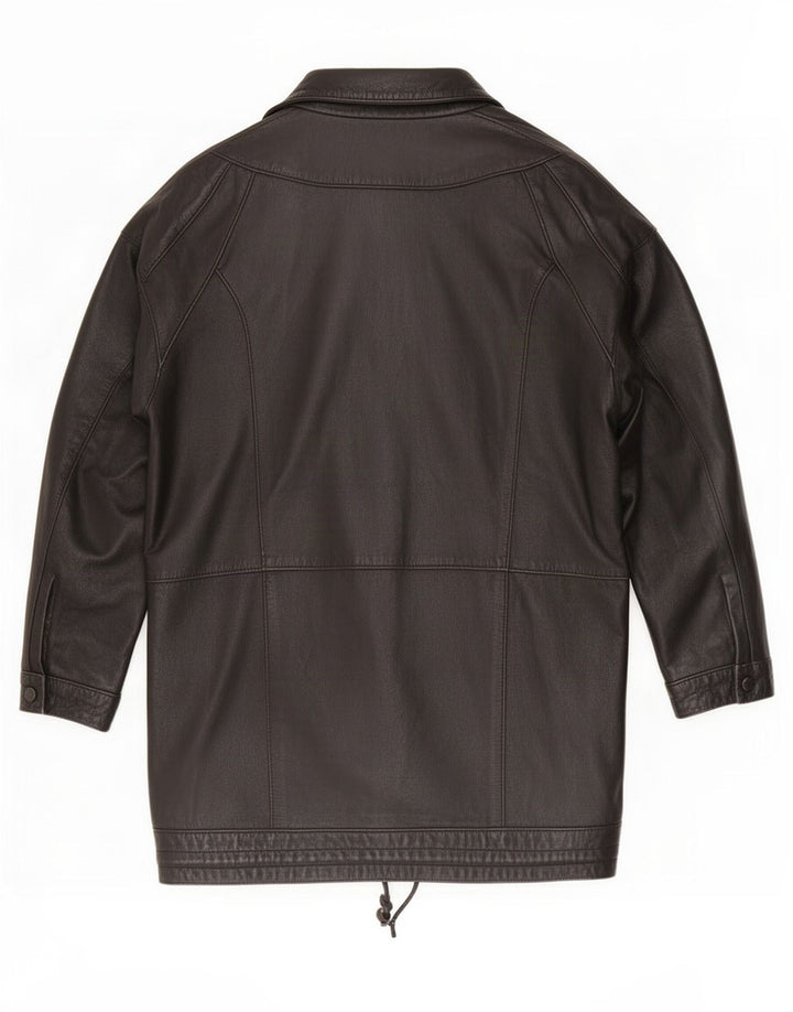 Casaco de couro oversized feminino vintage EU 40 médio preto