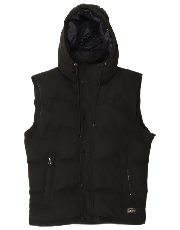 Colete acolchoado com capuz masculino Superdry UK 40 grande poliéster preto