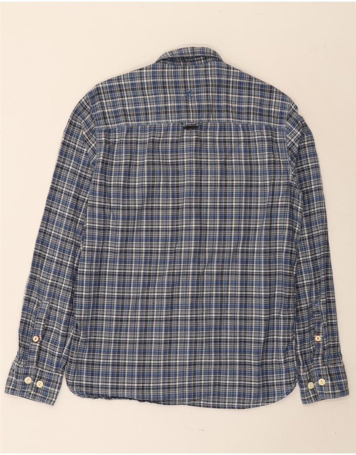 FAT FACE Camisa masculina clássica de flanela pequena de algodão xadrez azul