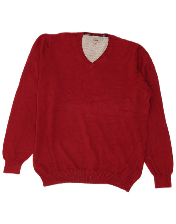 Suéter masculino Marks & Spencer com decote em V, algodão vermelho médio