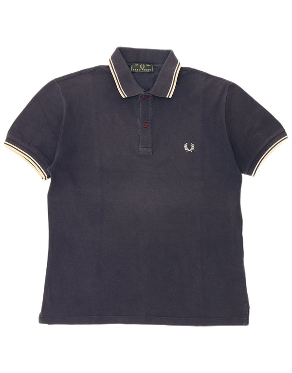 Camisa polo masculina Fred Perry média listrada azul marinho de algodão