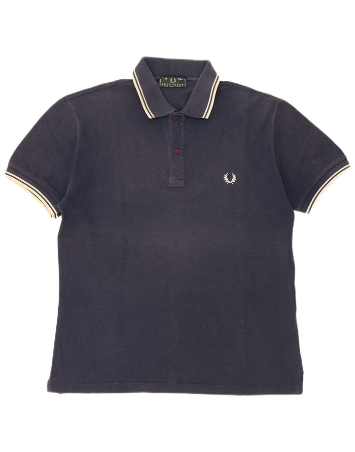 Camisa polo masculina Fred Perry média listrada azul marinho de algodão