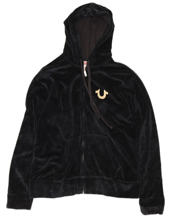 True Religion Womens Zip Hoodie Sweater UK 18 XL Black Cotton