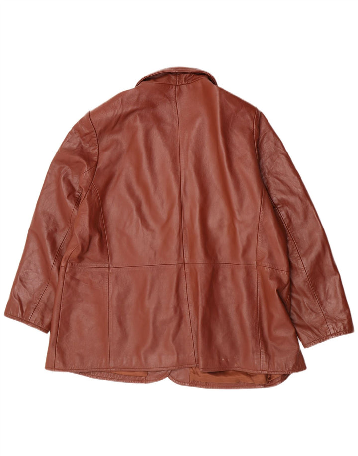 Jaqueta blazer feminina clássica de couro com 3 botões Reino Unido 26 5XL couro marrom