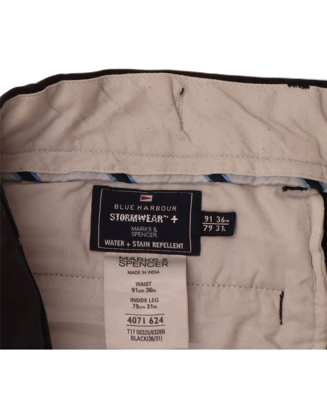 Calça chino reta masculina Marks & Spencer Blue Harbor W36 L31 preta