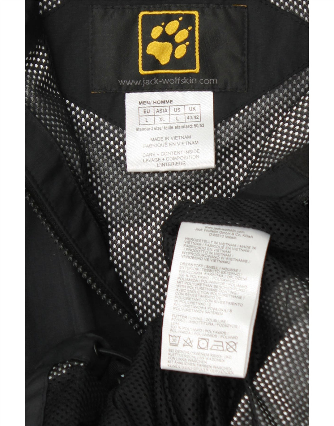 Jaqueta de chuva masculina JACK WOLFSKIN com capuz Reino Unido 40/42 grande poliamida preta