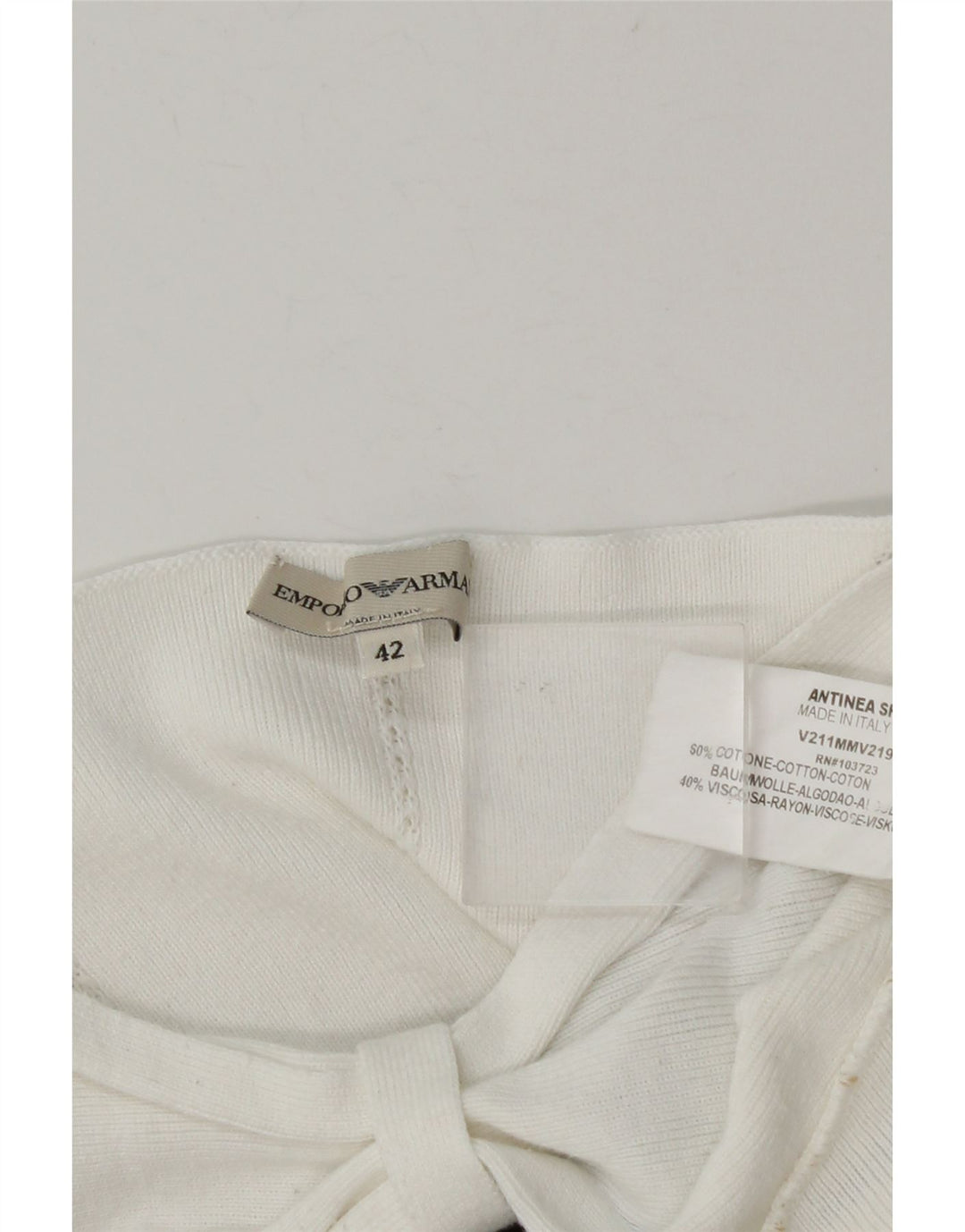 Top feminino Emporio Armani com ombro de fora IT 42 listrado branco médio