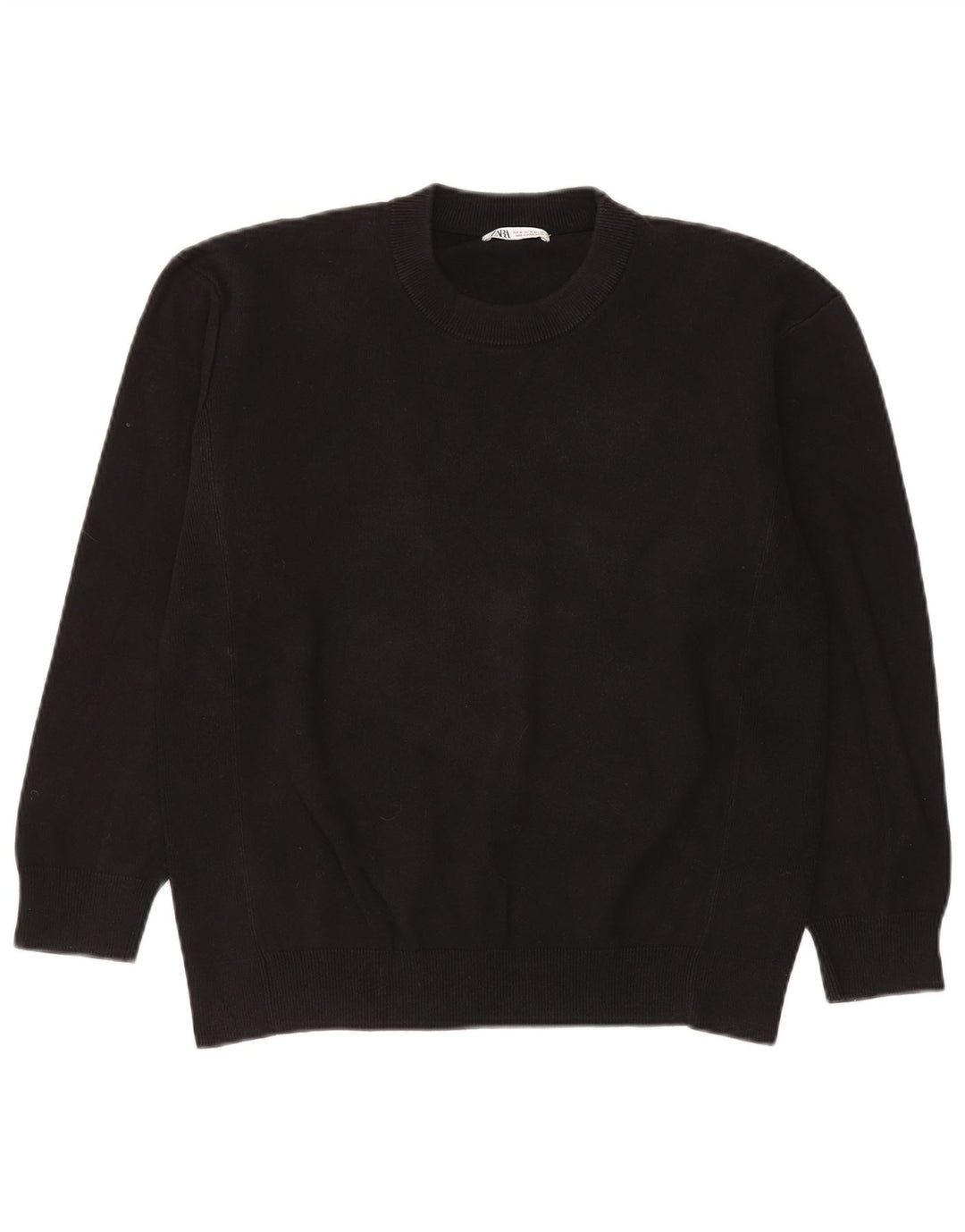 Zara Suéter masculino com gola redonda, algodão preto médio